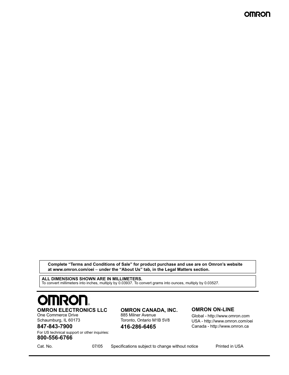 Contact information | Omron D4BL User Manual | Page 16 / 16