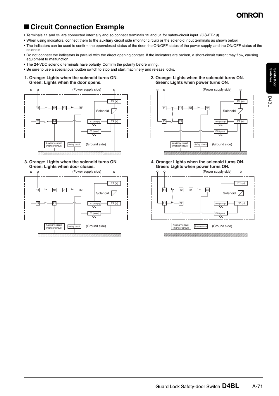 Circuit connection example, D4bl, A-71 | Guard lock safety-door switch, D4 bl | Omron D4BL User Manual | Page 5 / 16