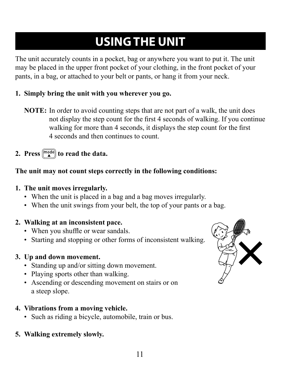 Using the unit | Omron Pedometer HJ-320 User Manual | Page 11 / 22