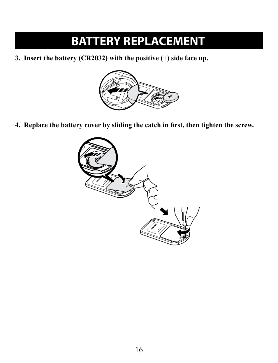 Battery replacement | Omron Pedometer HJ-320 User Manual | Page 16 / 22
