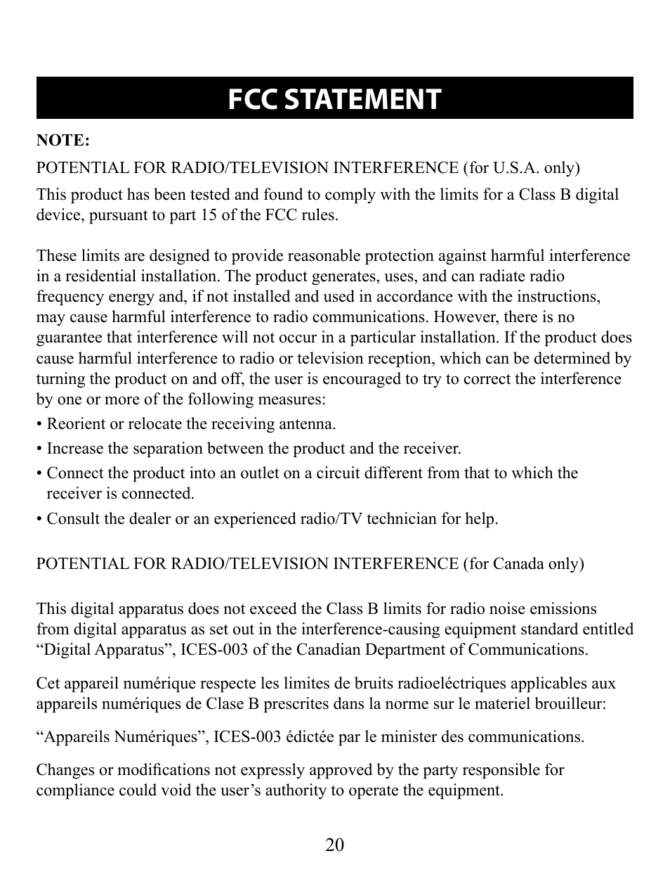 Fcc statement | Omron Pedometer HJ-320 User Manual | Page 20 / 22