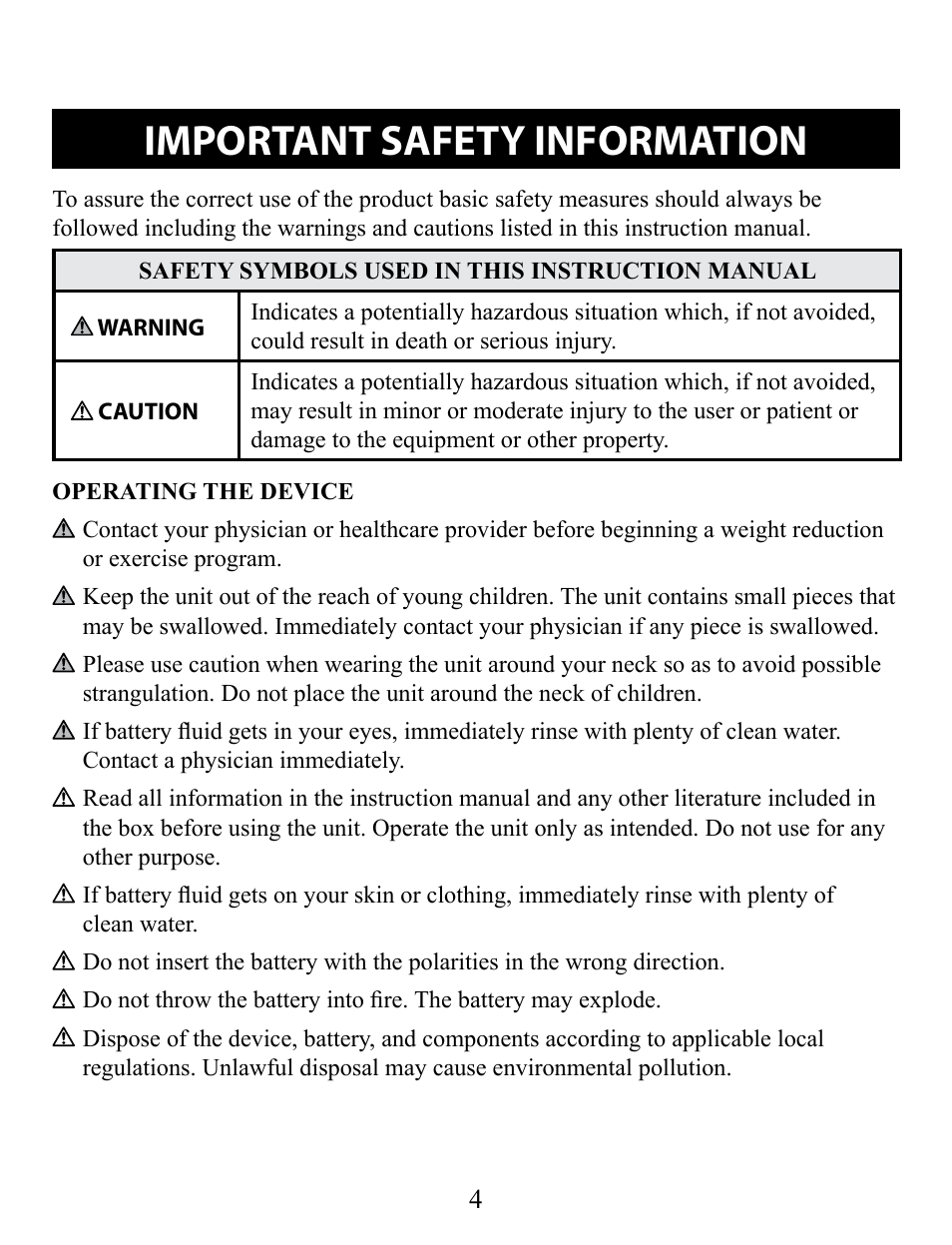 Important safety information, Operating the device | Omron Pedometer HJ-320 User Manual | Page 4 / 22