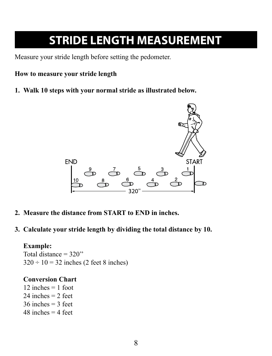 Stride length measurement | Omron Pedometer HJ-320 User Manual | Page 8 / 22