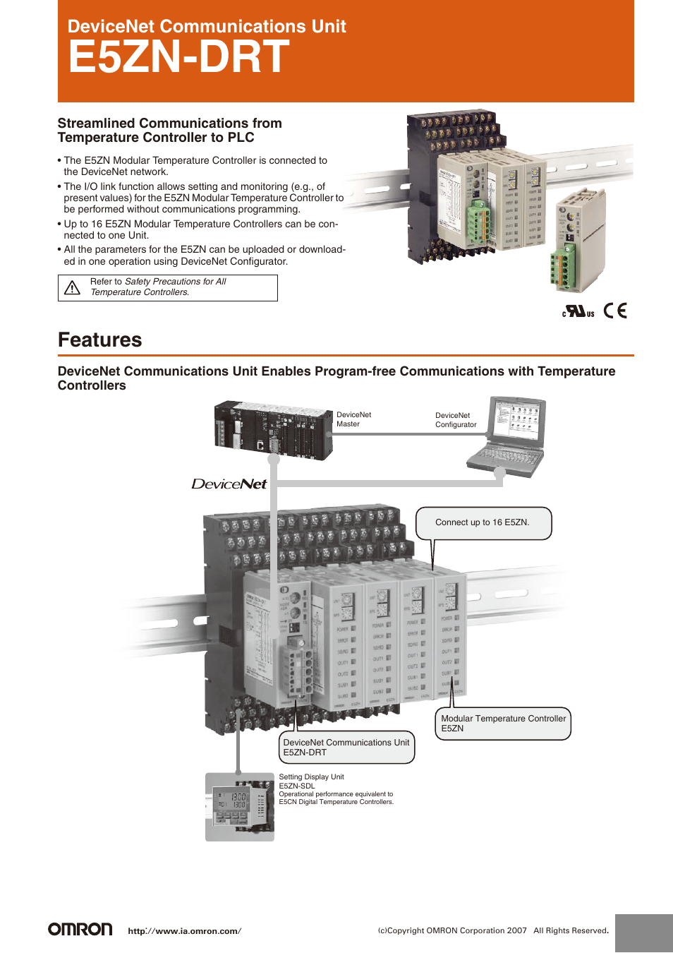 Omron DeviceNet Communications Unit E5ZN-DRT User Manual | 9 pages