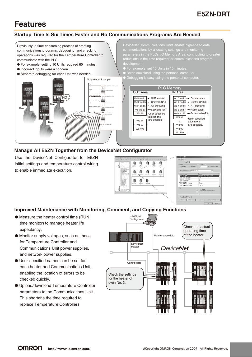 Features, E5zn-drt | Omron DeviceNet Communications Unit E5ZN-DRT User Manual | Page 2 / 9