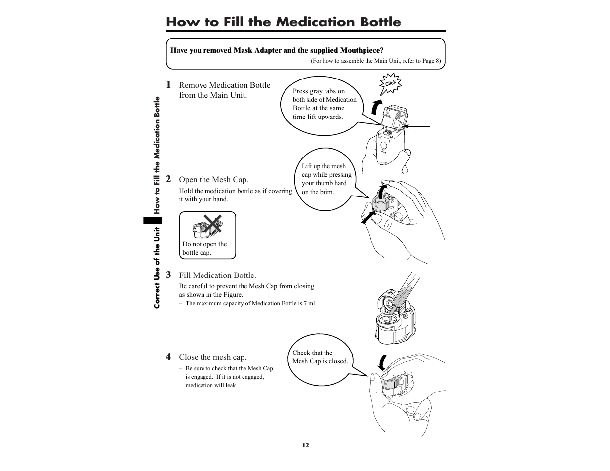 How to fill the medication bottle | Omron NE-U22V User Manual | Page 12 / 72