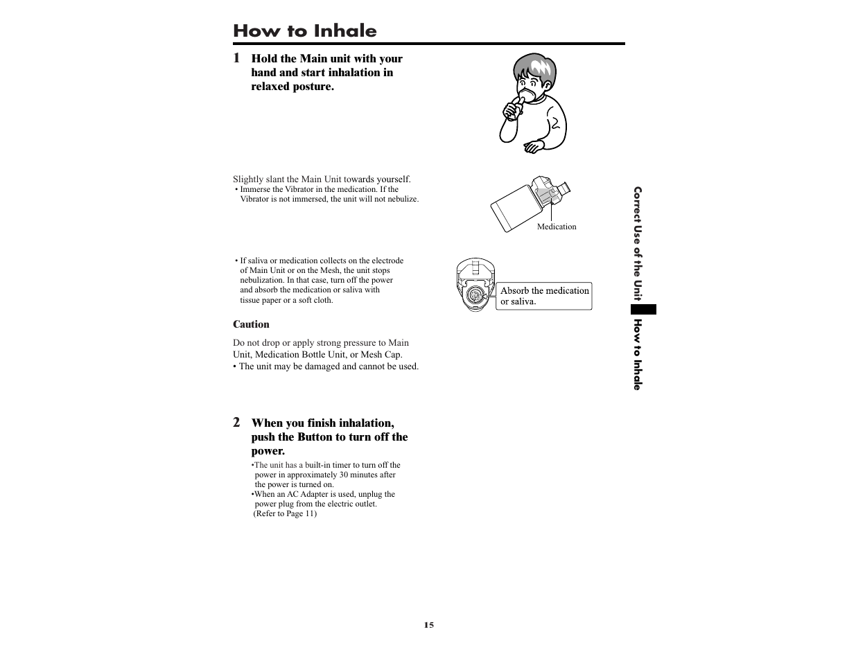 How to inhale | Omron NE-U22V User Manual | Page 15 / 72