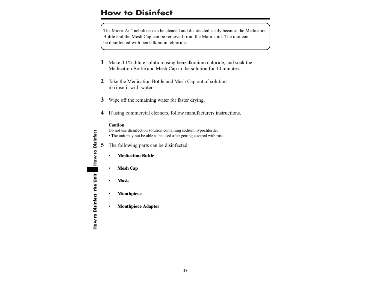 How to disinfect | Omron NE-U22V User Manual | Page 18 / 72