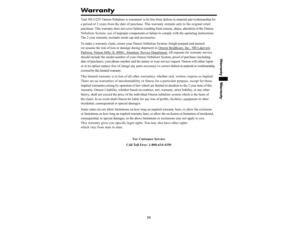 Warranty | Omron NE-U22V User Manual | Page 23 / 72