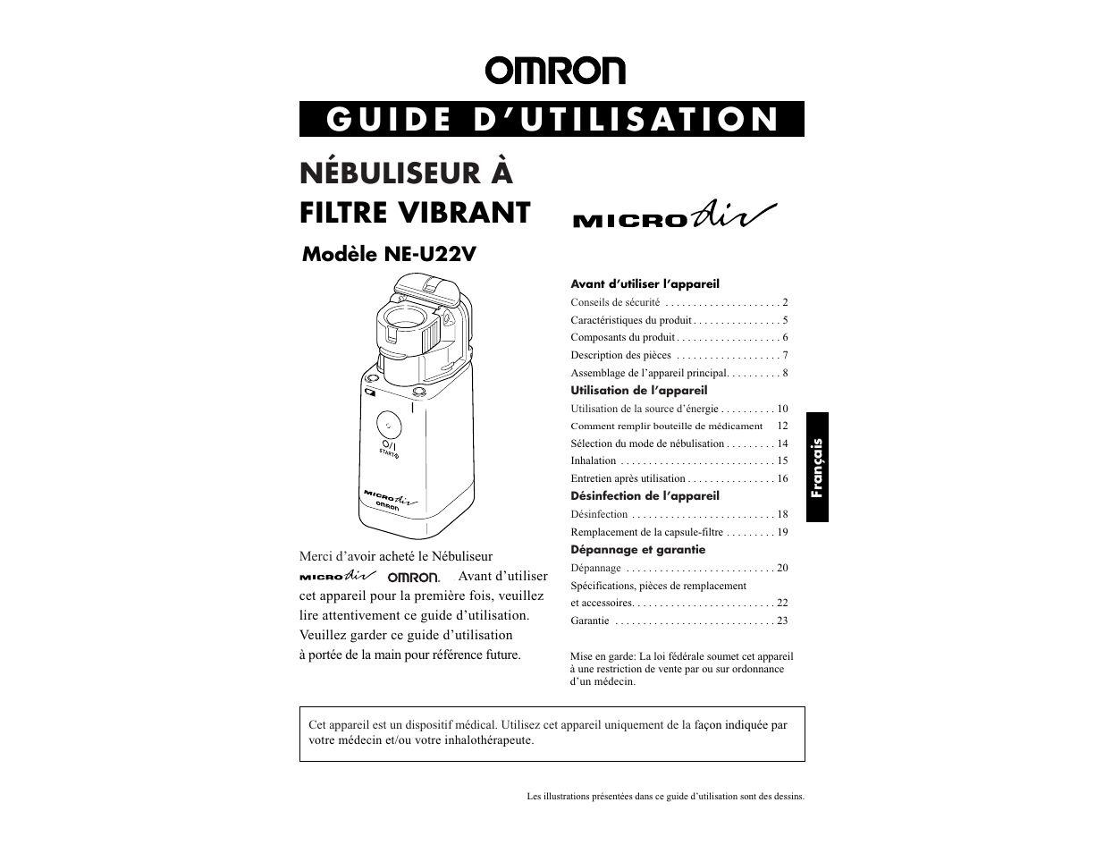 Nébuliseur à filtre vibrant, Modèle ne-u22v | Omron NE-U22V User Manual | Page 25 / 72