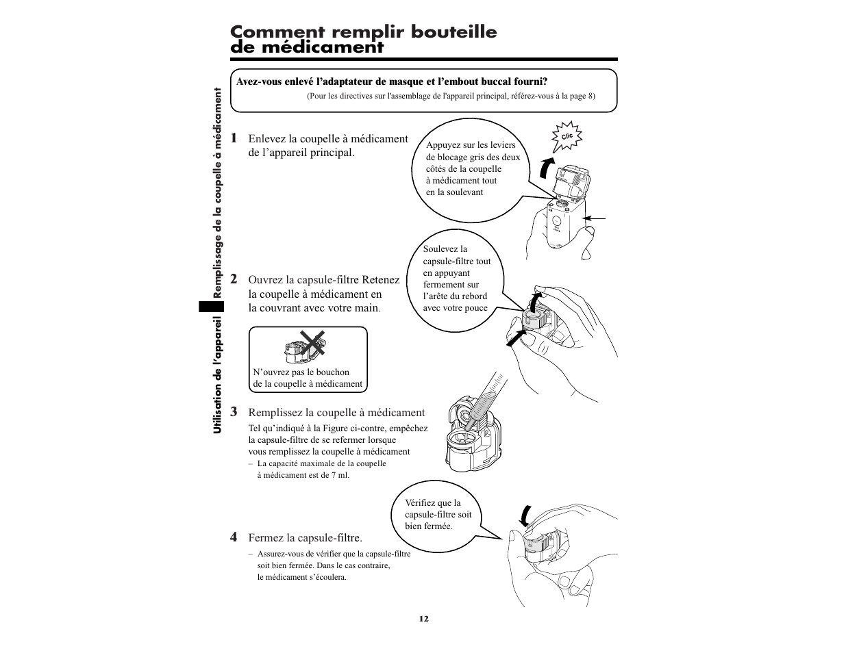 Comment remplir bouteille de médicament | Omron NE-U22V User Manual | Page 36 / 72