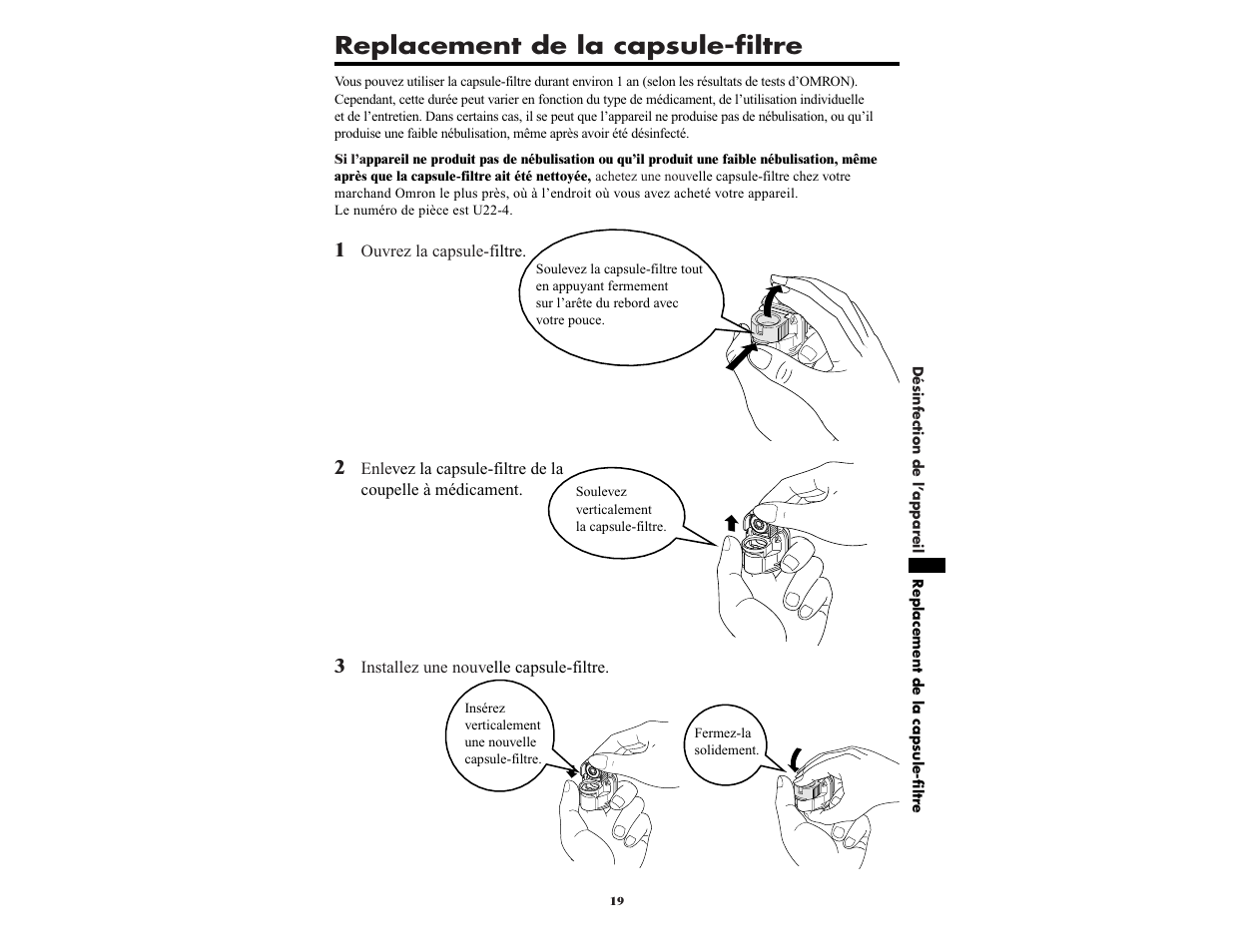 Replacement de la capsule-filtre | Omron NE-U22V User Manual | Page 43 / 72