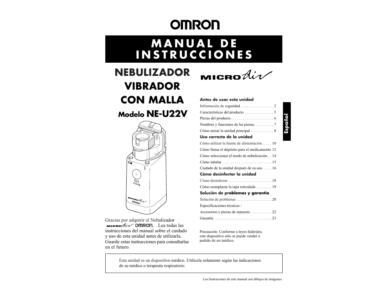 Nebulizador vibrador con malla, Ne-u22v, Modelo | Omron NE-U22V User Manual | Page 49 / 72