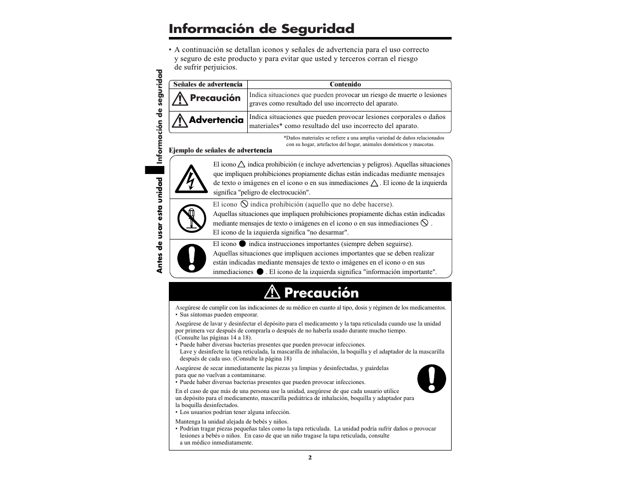 Precaución, Información de seguridad | Omron NE-U22V User Manual | Page 50 / 72