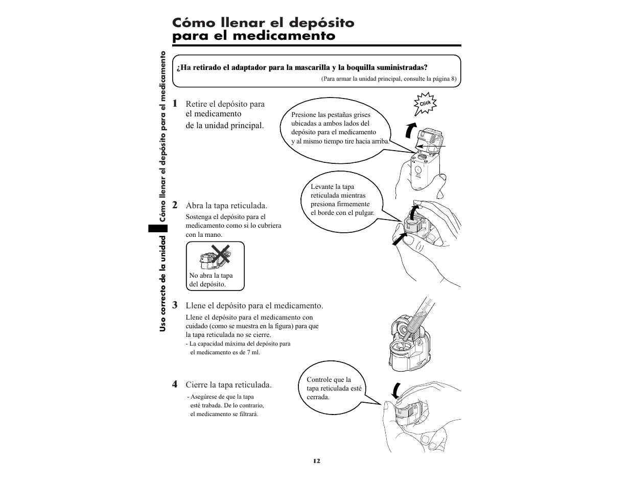 Cómo llenar el depósito para el medicamento | Omron NE-U22V User Manual | Page 60 / 72
