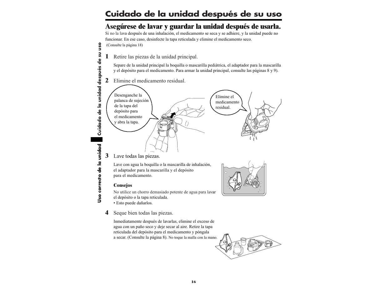 Cuidado de la unidad después de su uso | Omron NE-U22V User Manual | Page 64 / 72