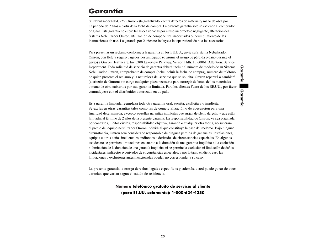 Garantía | Omron NE-U22V User Manual | Page 71 / 72