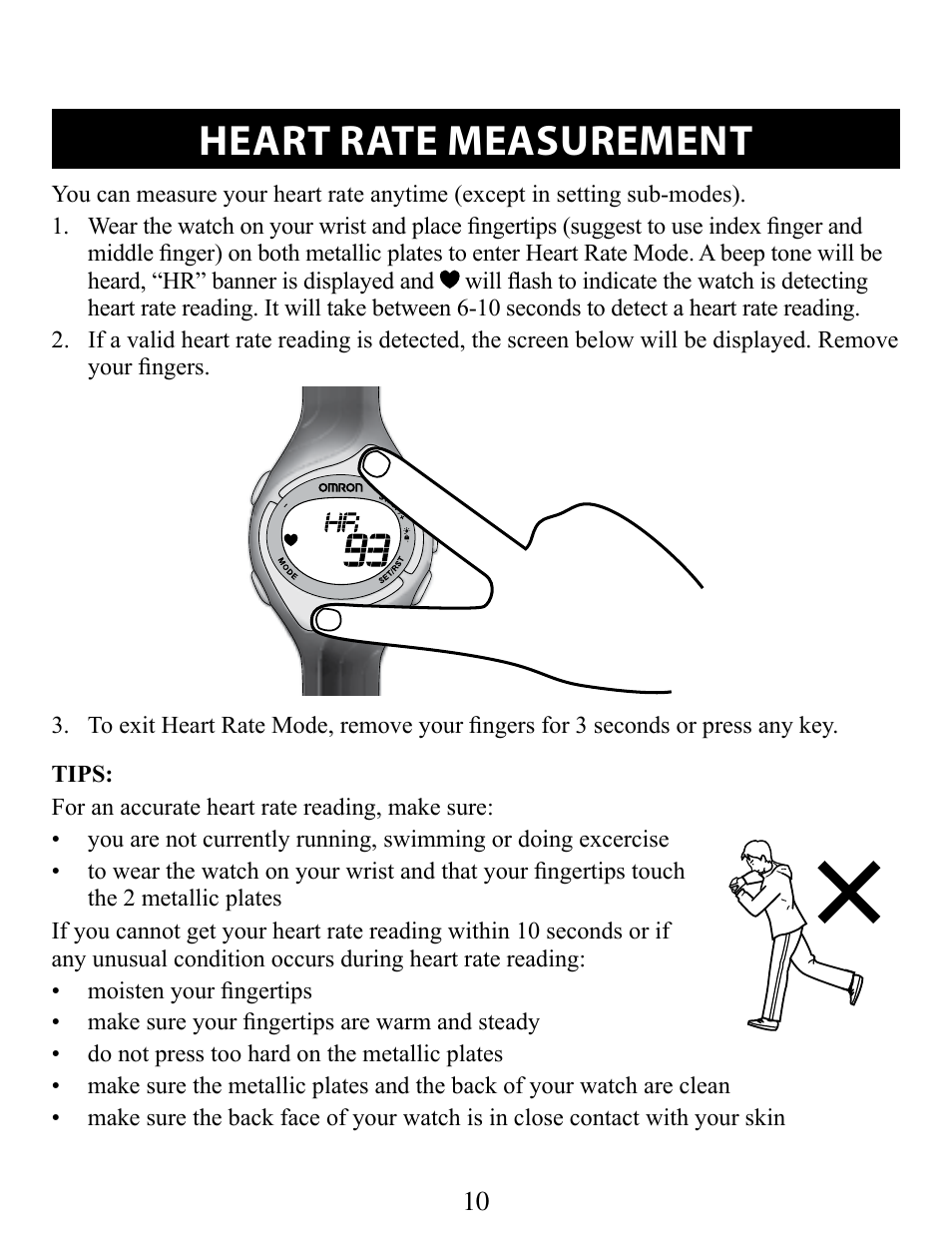 Heart rate measurement | Omron STRAPLESS HR-210 User Manual | Page 10 / 23