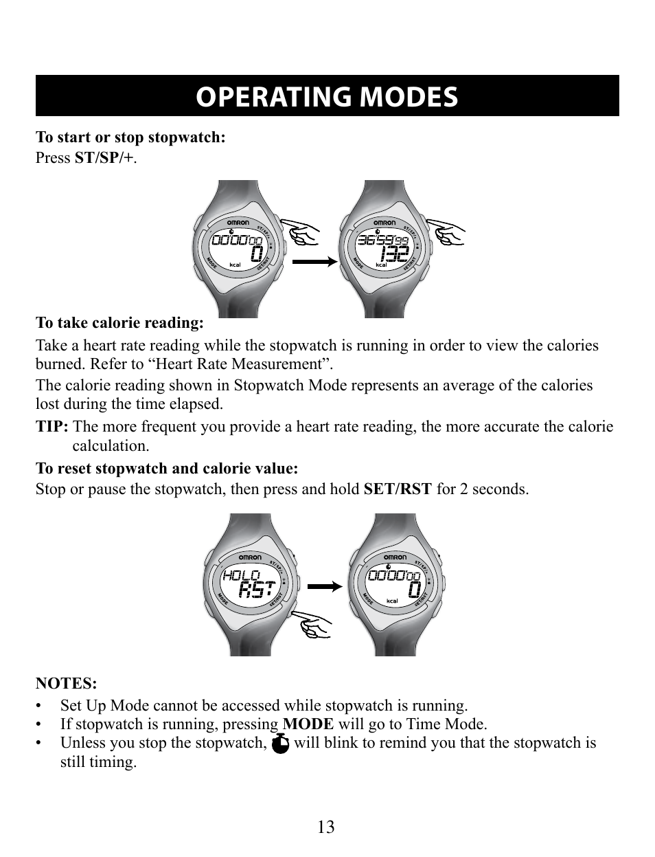 Operating modes | Omron STRAPLESS HR-210 User Manual | Page 13 / 23