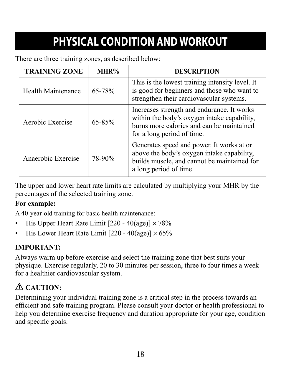 Physical condition and workout | Omron STRAPLESS HR-210 User Manual | Page 18 / 23