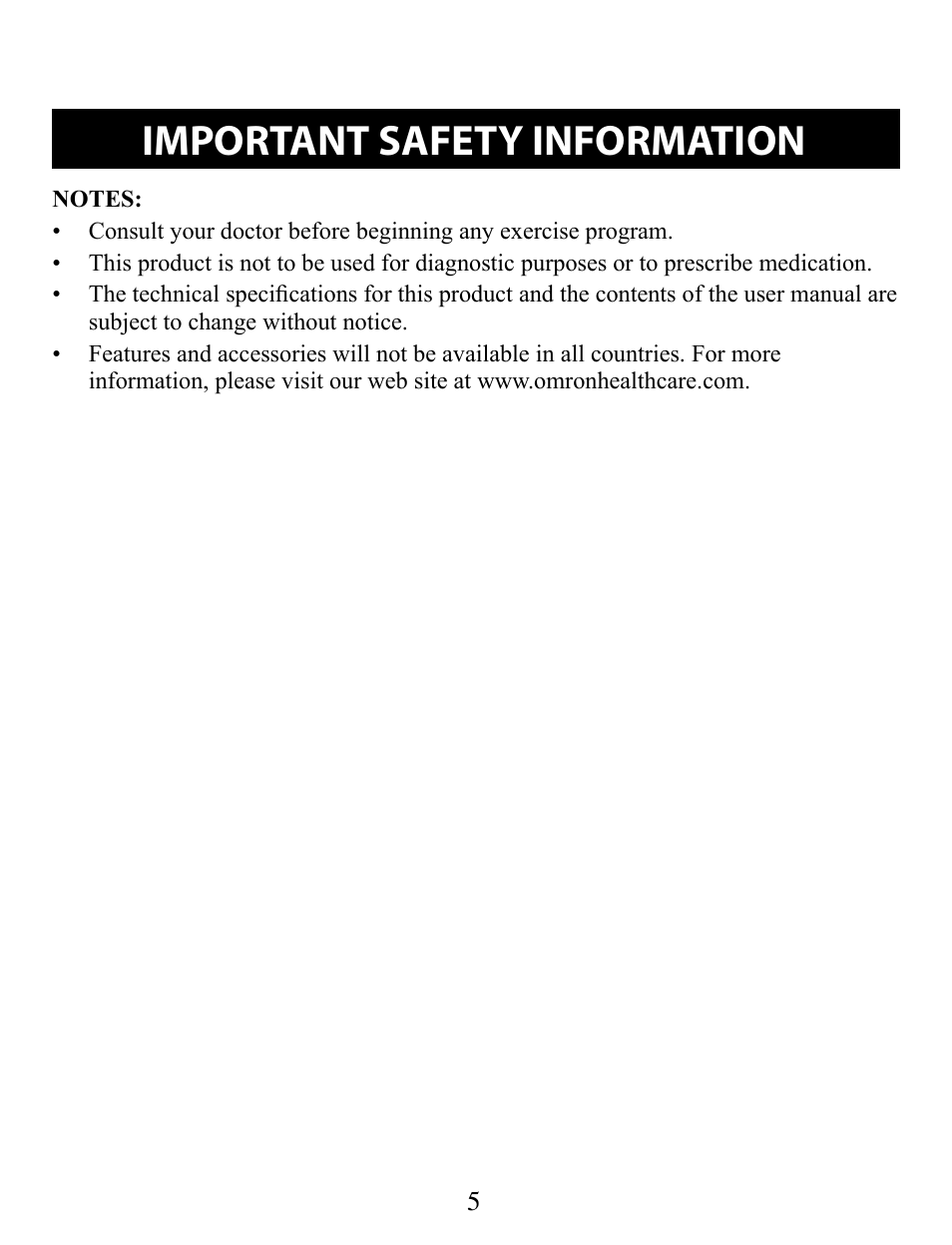 Important safety information | Omron STRAPLESS HR-210 User Manual | Page 5 / 23