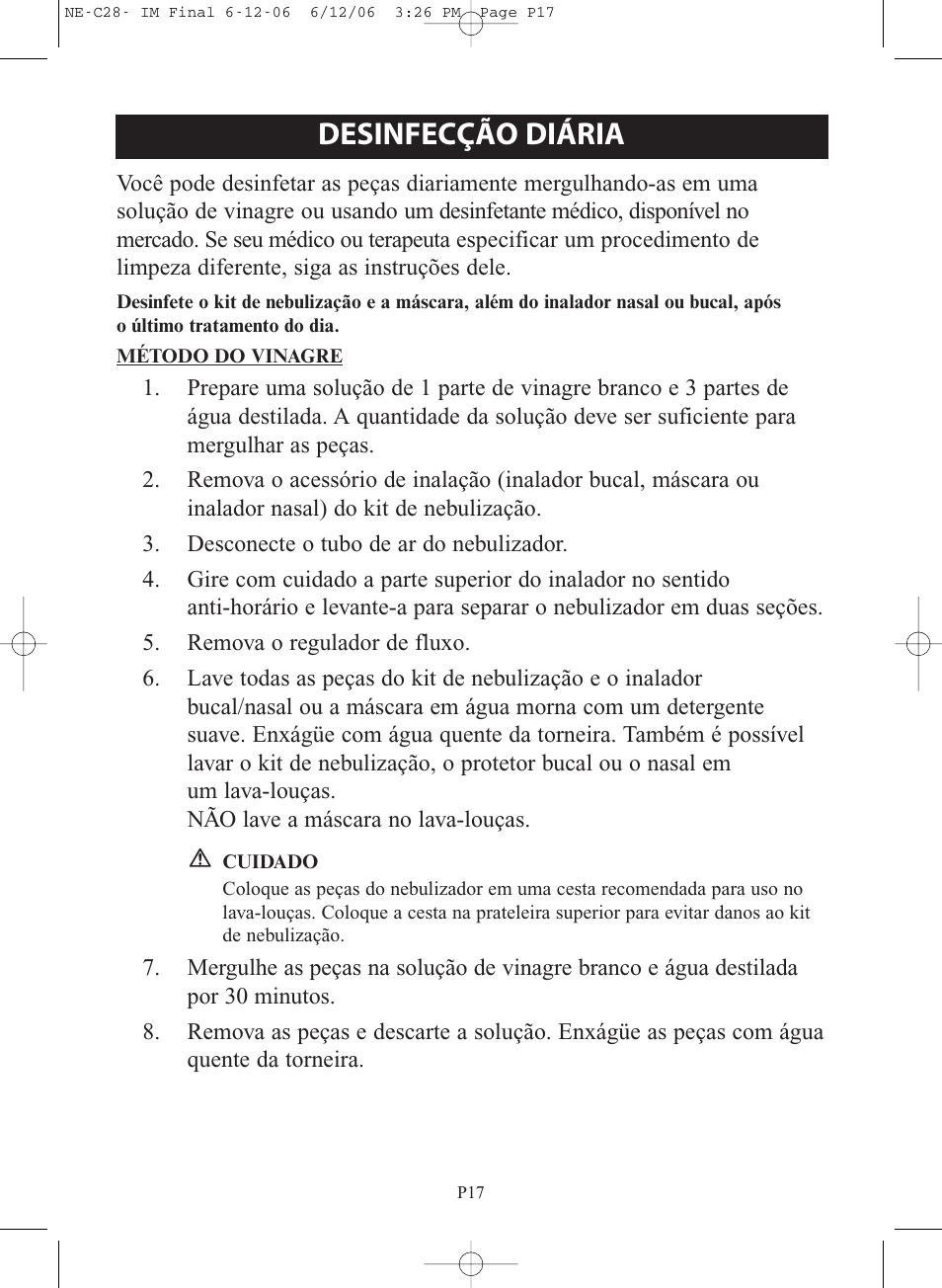 Desinfecção diária | Omron NE-C28 User Manual | Page 101 / 112