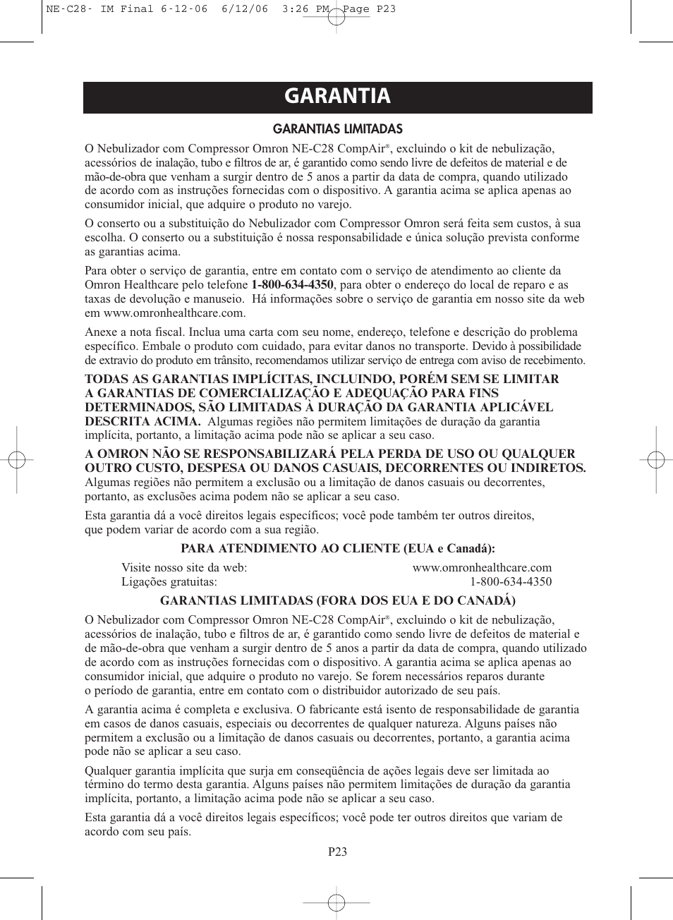 Garantia | Omron NE-C28 User Manual | Page 107 / 112
