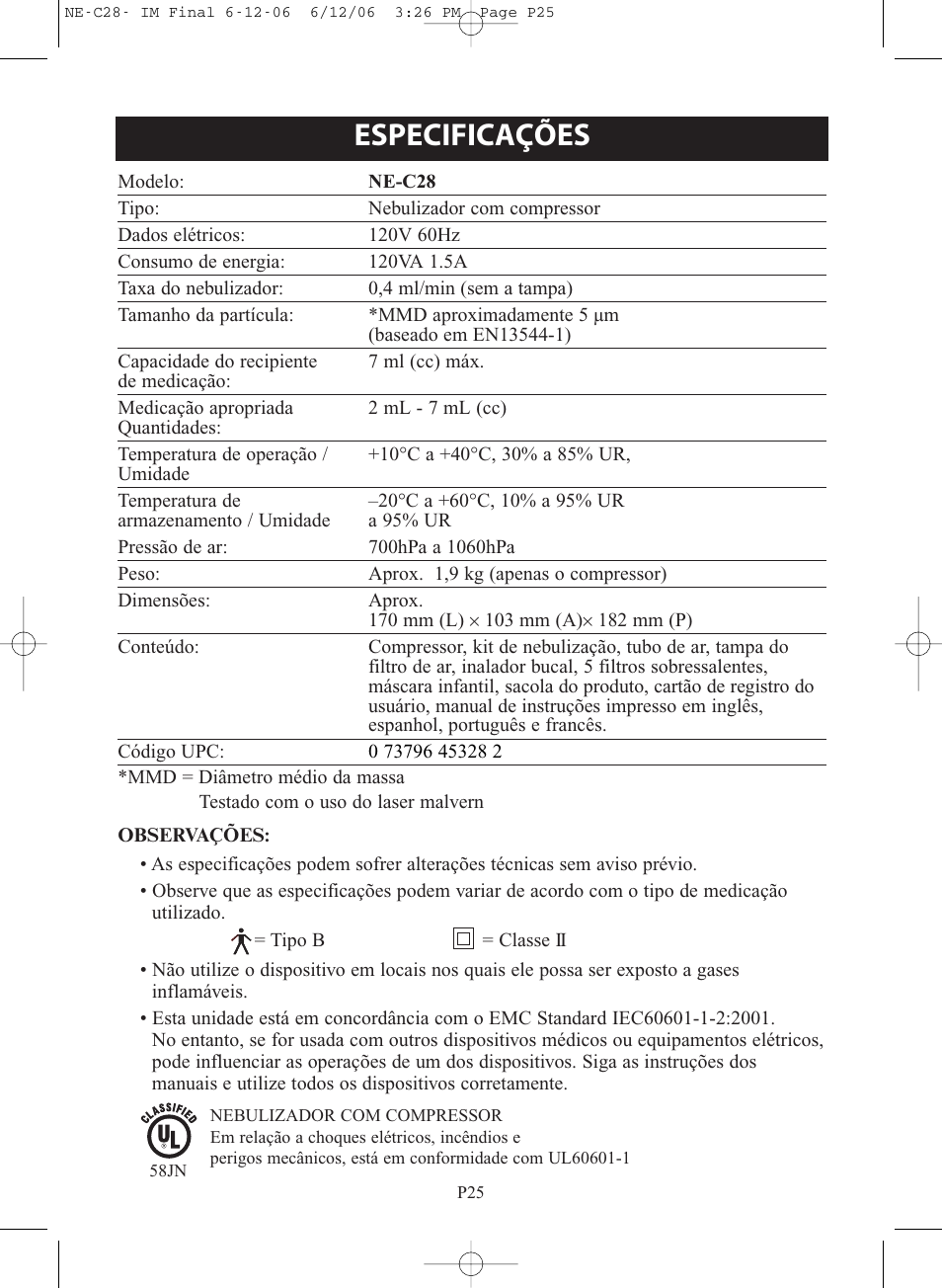 Especificações | Omron NE-C28 User Manual | Page 109 / 112