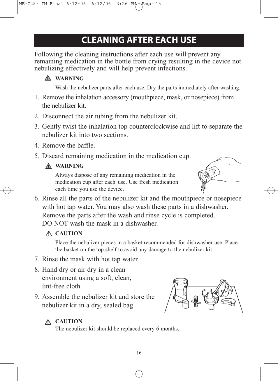 Cleaning after each use | Omron NE-C28 User Manual | Page 16 / 112