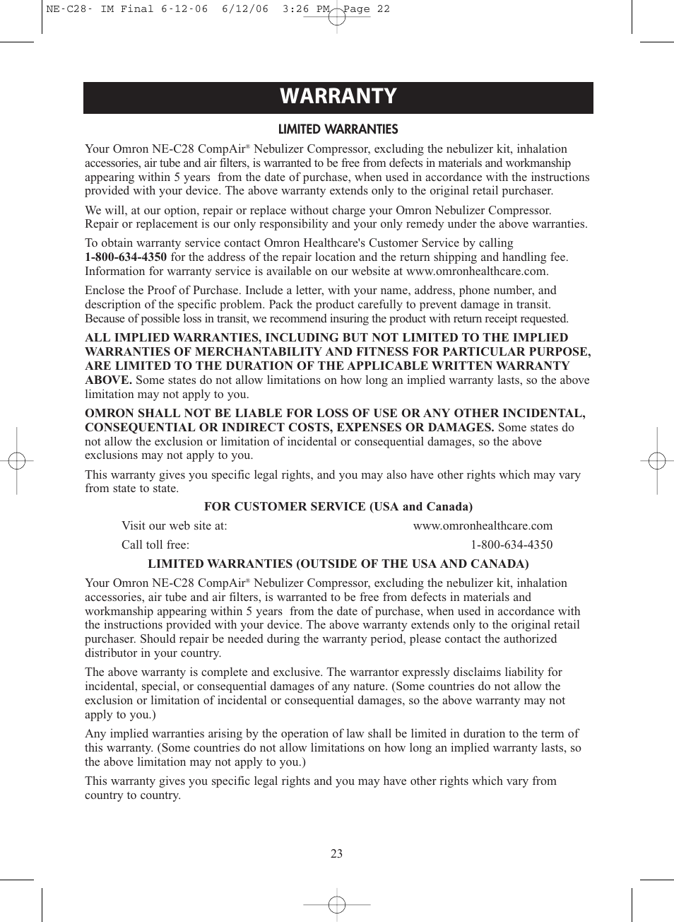 Warranty | Omron NE-C28 User Manual | Page 23 / 112