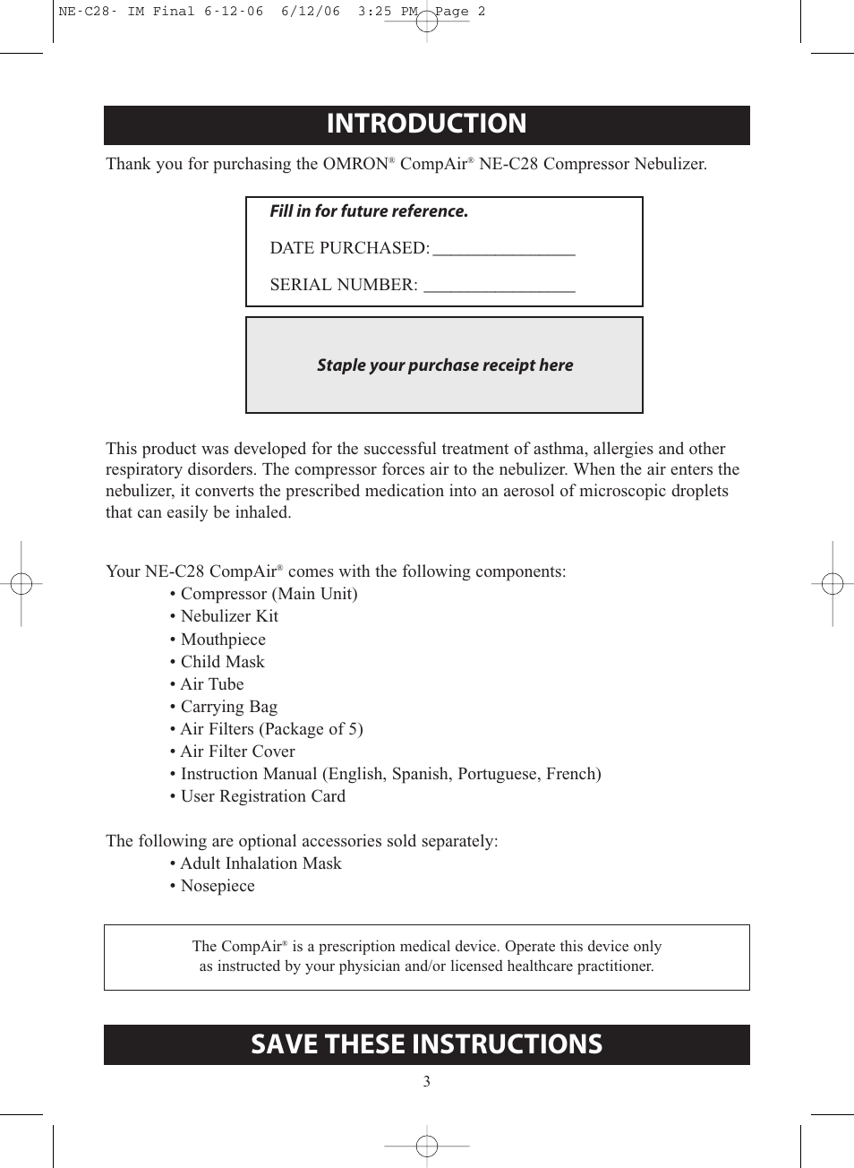 Introducti, Introduction, Save these instructions | Omron NE-C28 User Manual | Page 3 / 112