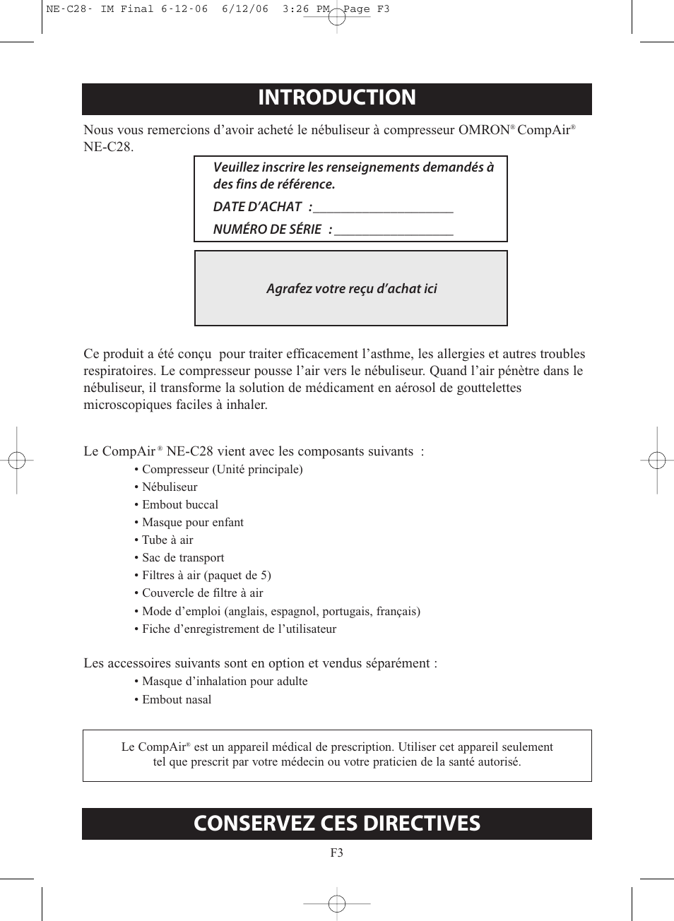 Introduction, Conservez ces directives | Omron NE-C28 User Manual | Page 31 / 112