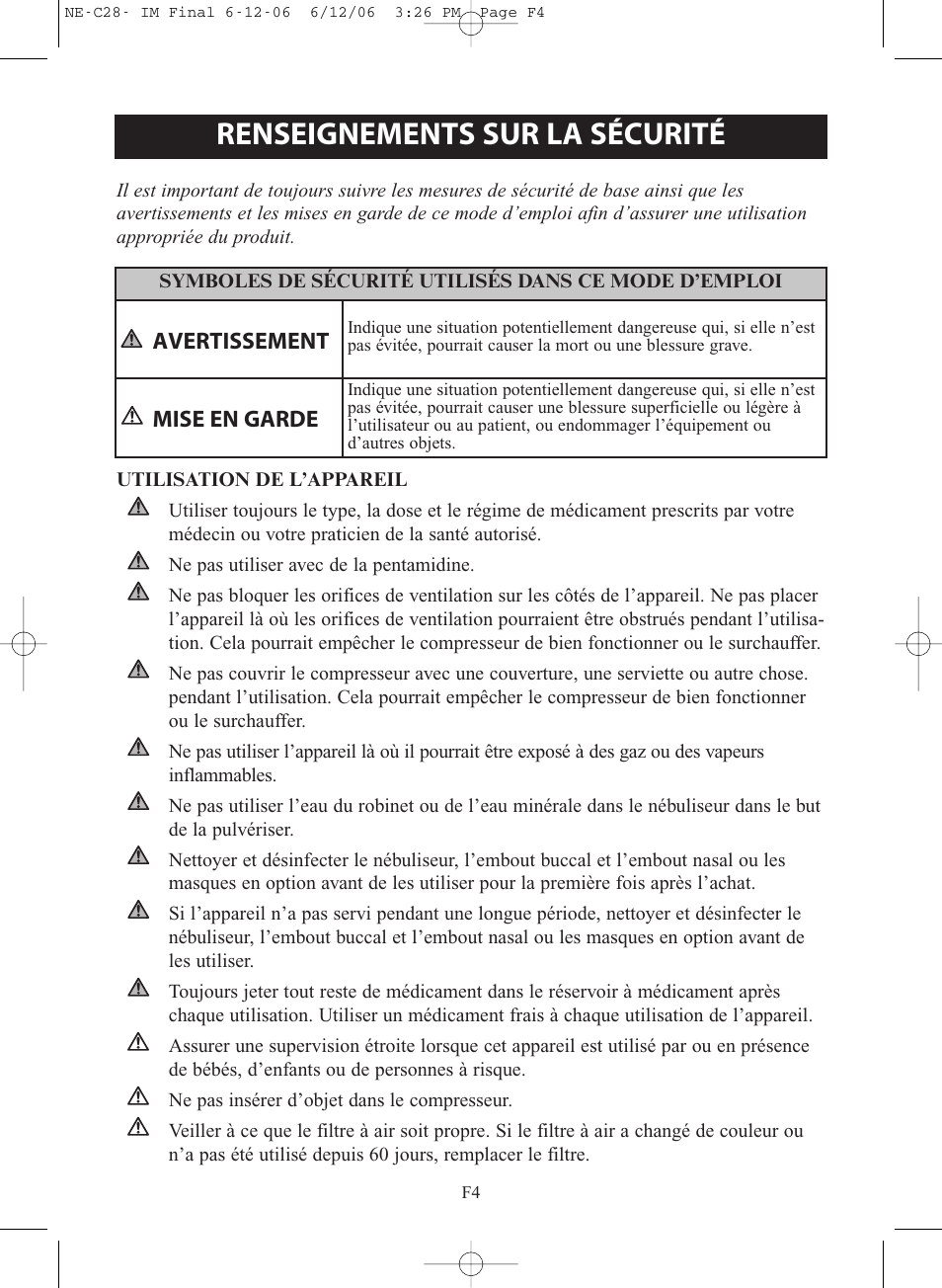 Renseignements sur la sécurité, Avertissement, Mise en garde | Omron NE-C28 User Manual | Page 32 / 112