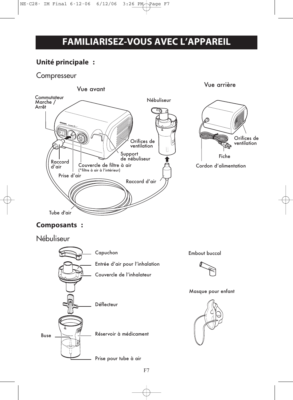 Familiarisez-vous avec l’appareil, Vue avant vue arrière | Omron NE-C28 User Manual | Page 35 / 112