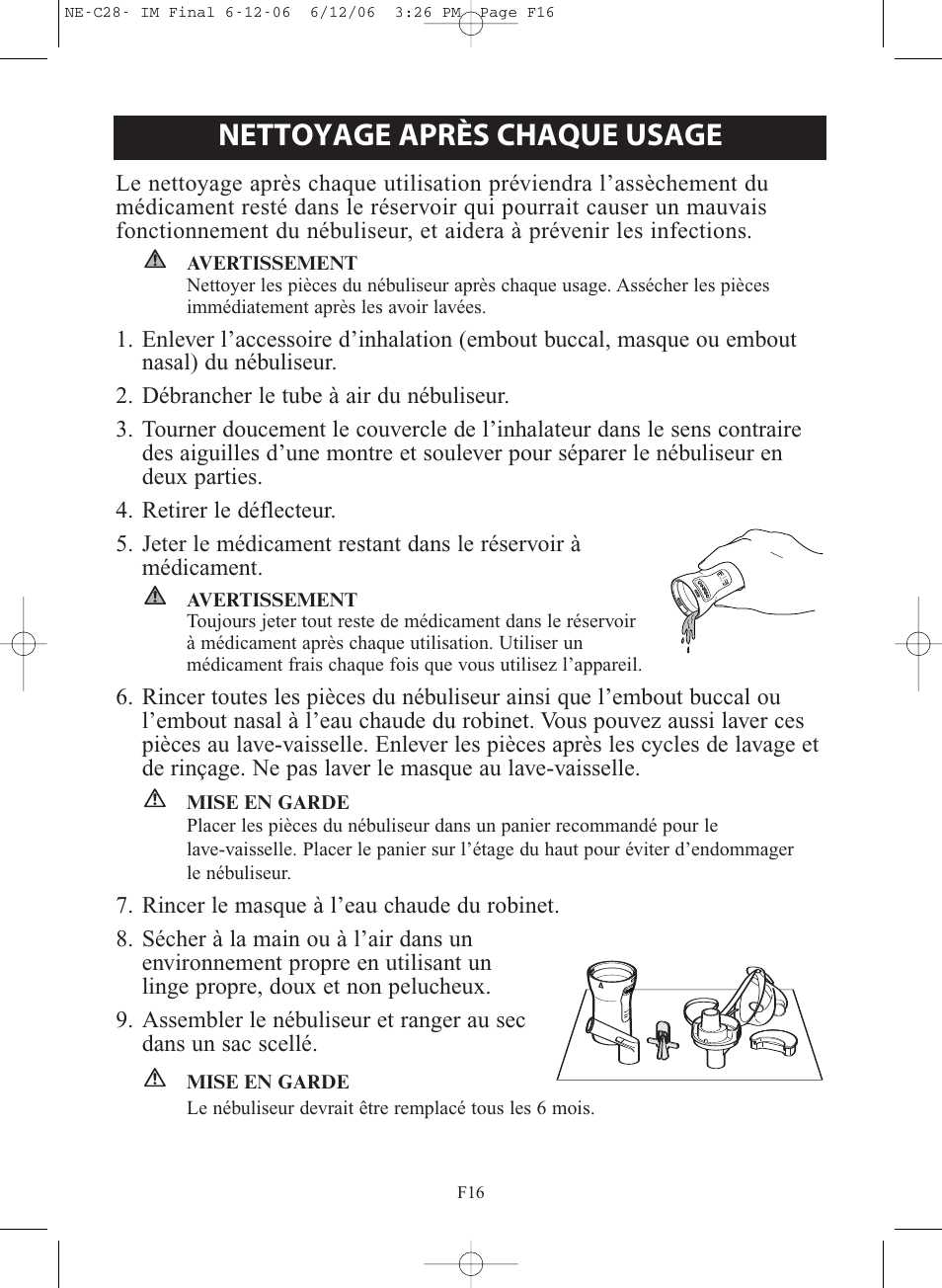 Nettoyage après chaque usage | Omron NE-C28 User Manual | Page 44 / 112