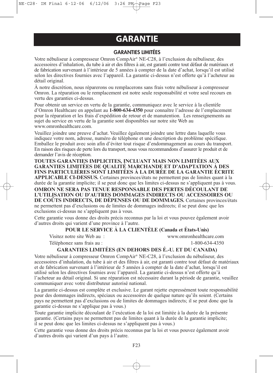 Garantie | Omron NE-C28 User Manual | Page 51 / 112