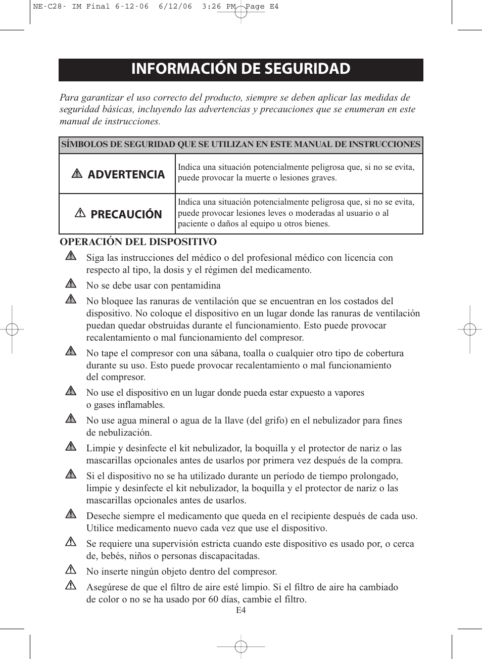 Información de seguridad, Advertencia, Precaución | Omron NE-C28 User Manual | Page 60 / 112