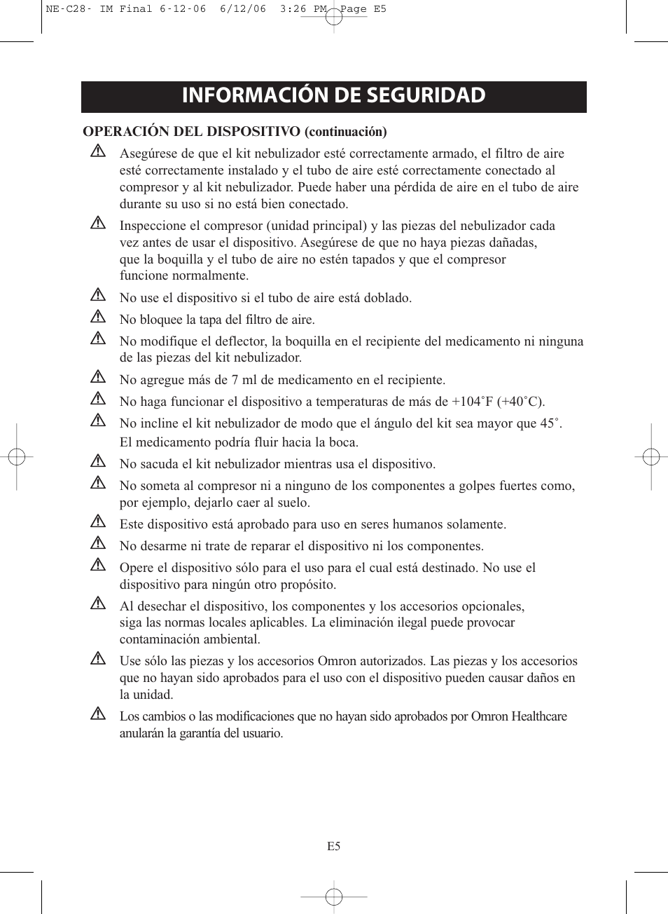 Información de seguridad | Omron NE-C28 User Manual | Page 61 / 112
