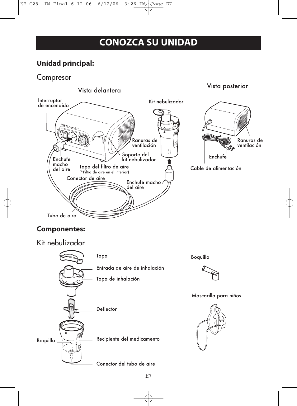 Conozca su unidad, Vista delantera vista posterior | Omron NE-C28 User Manual | Page 63 / 112