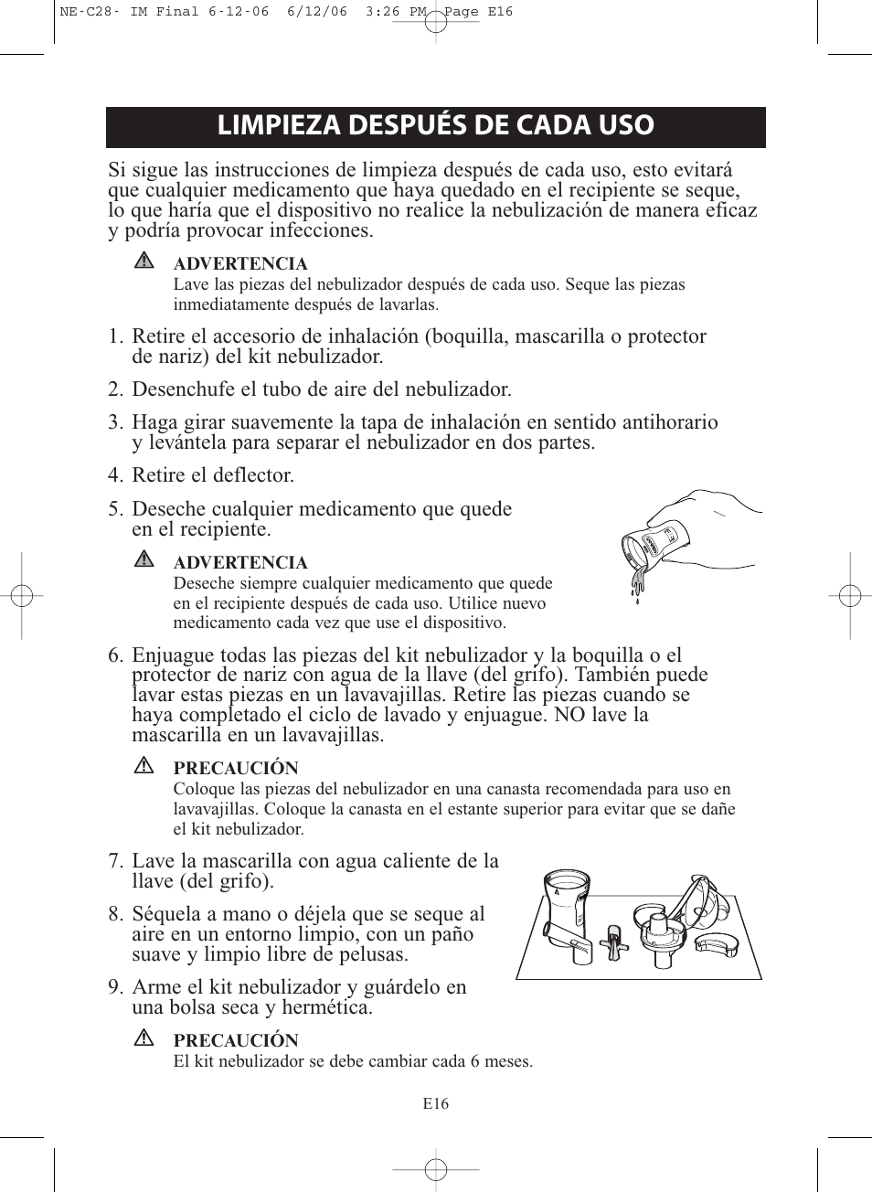 Limpieza después de cada uso | Omron NE-C28 User Manual | Page 72 / 112