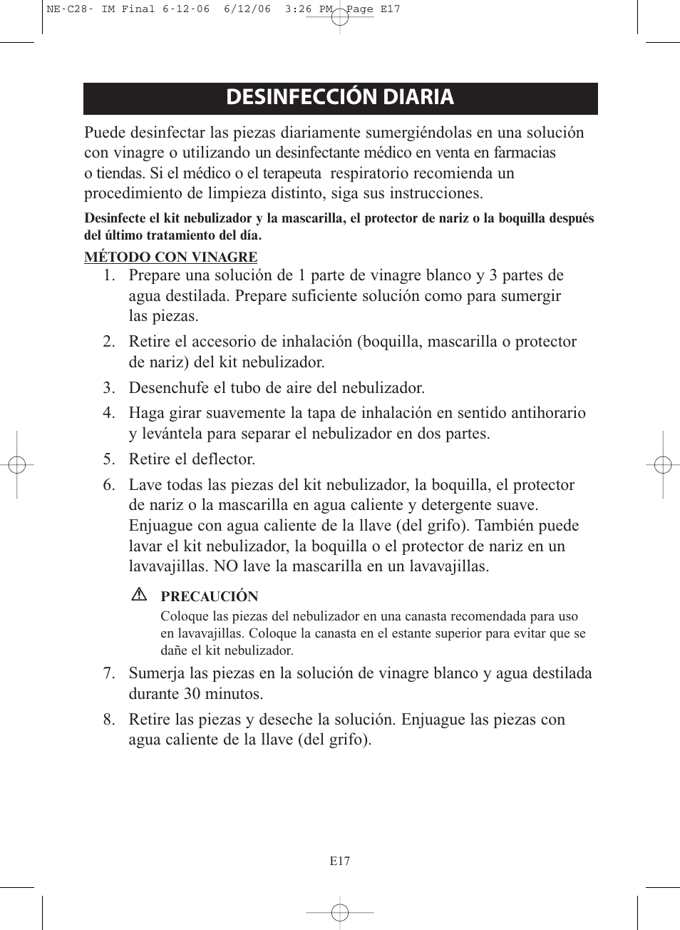 Desinfección diaria | Omron NE-C28 User Manual | Page 73 / 112