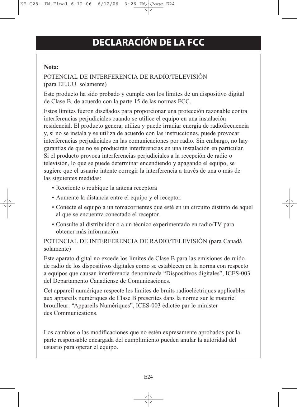 Declaración de la fcc | Omron NE-C28 User Manual | Page 80 / 112