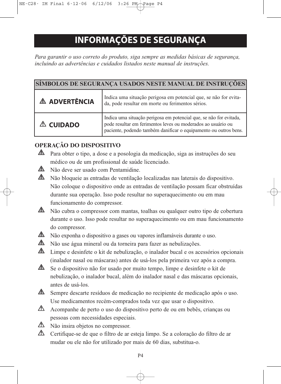 Informações de segurança, Advertência, Cuidado | Omron NE-C28 User Manual | Page 88 / 112