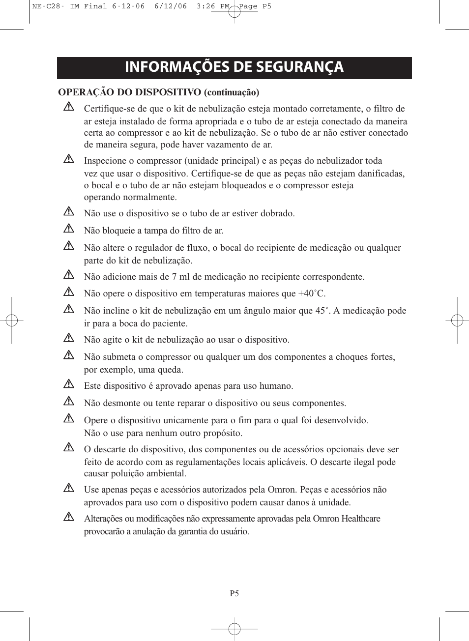 Informações de segurança | Omron NE-C28 User Manual | Page 89 / 112