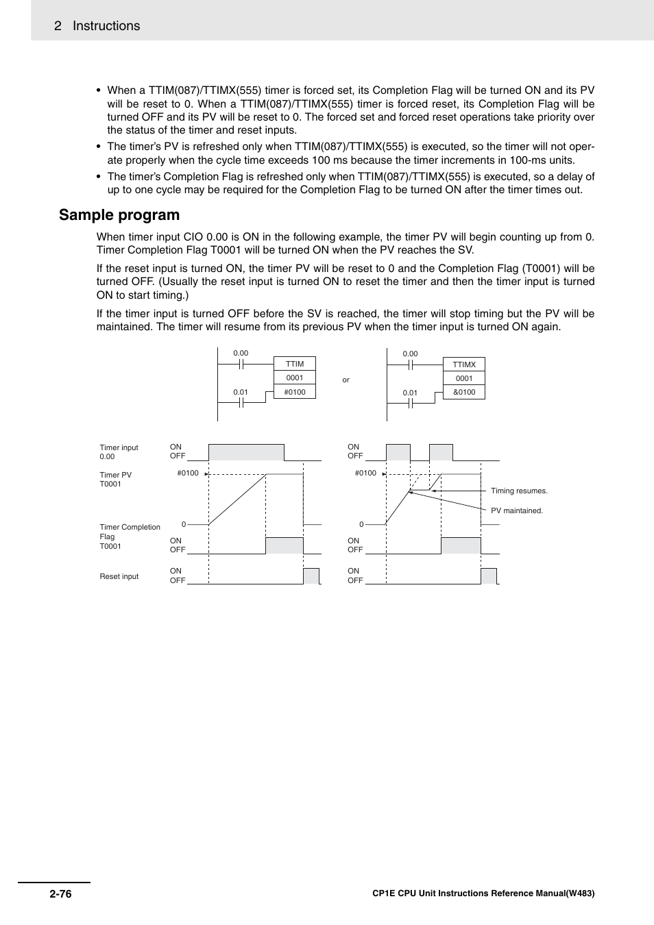 Sample program, 2 instructions | Omron SYSMAC CP CP1E-N@@D@-@ User Manual | Page 112 / 467