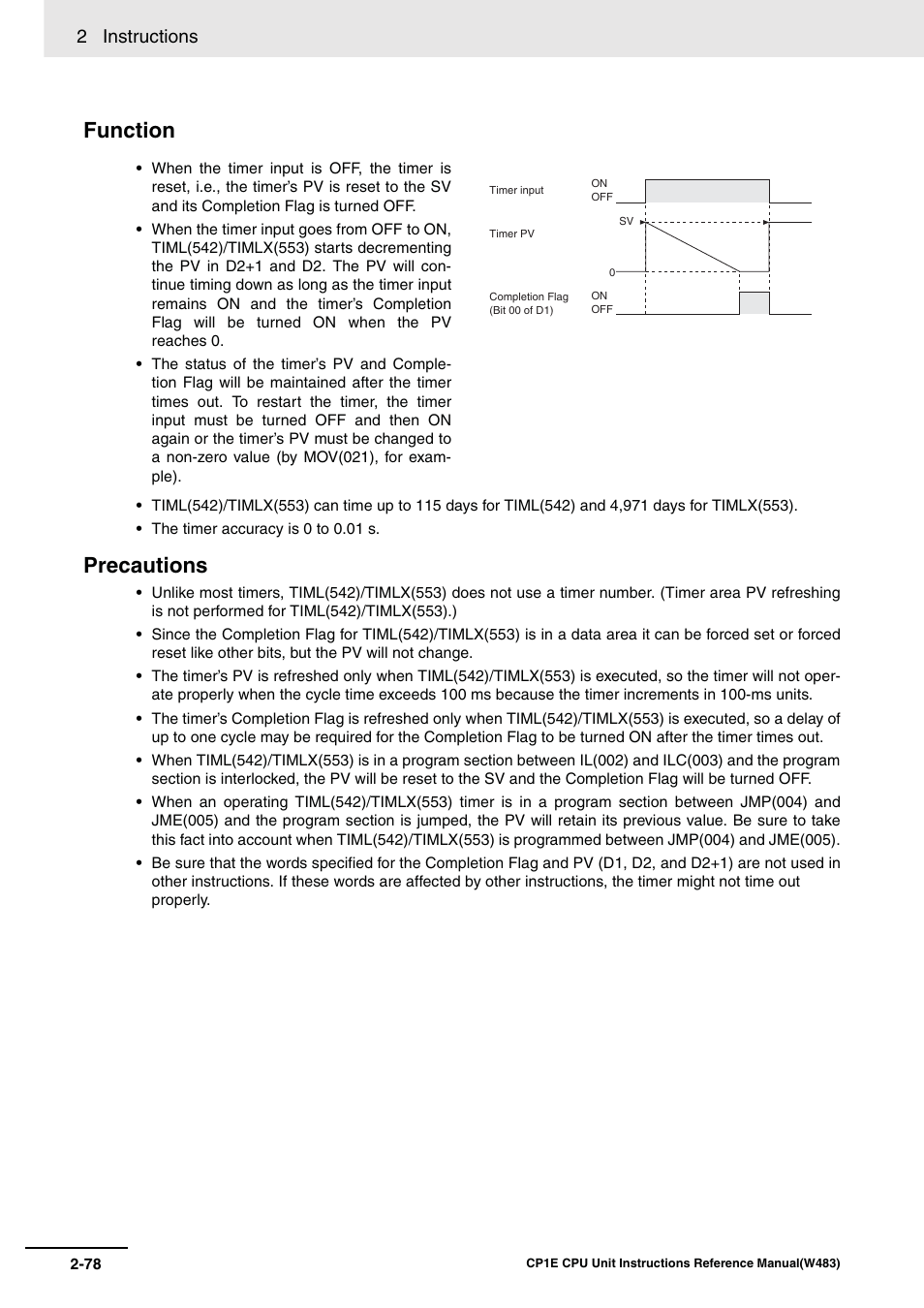 Function, Precautions, 2 instructions | Omron SYSMAC CP CP1E-N@@D@-@ User Manual | Page 114 / 467