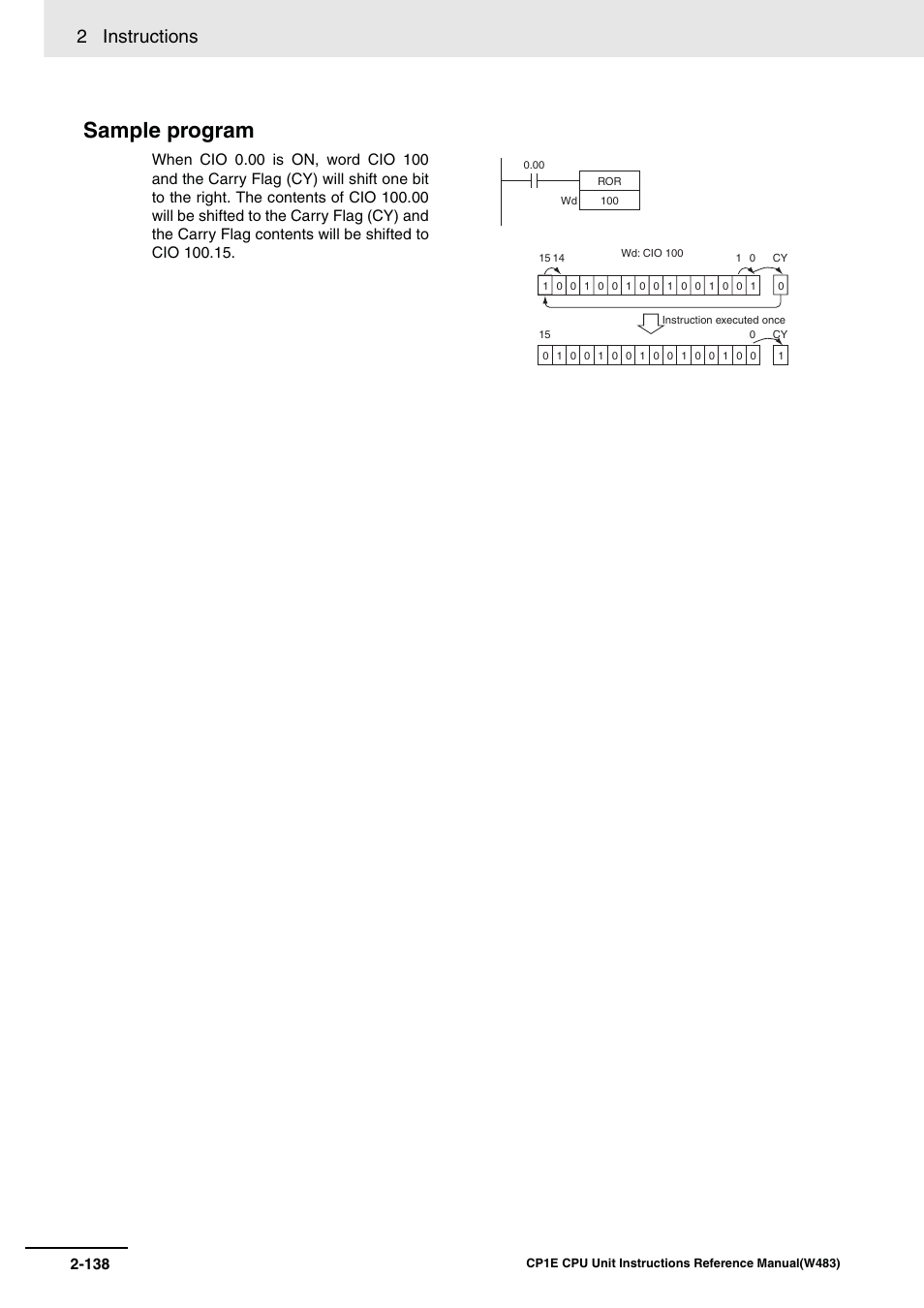 Sample program, 2 instructions | Omron SYSMAC CP CP1E-N@@D@-@ User Manual | Page 174 / 467