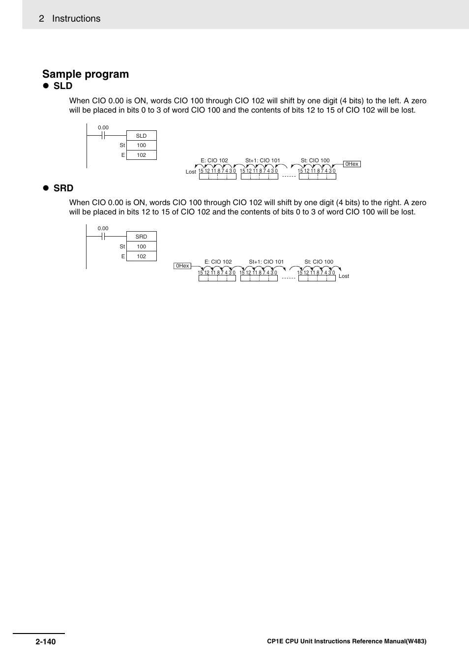 Sample program, 2 instructions | Omron SYSMAC CP CP1E-N@@D@-@ User Manual | Page 176 / 467