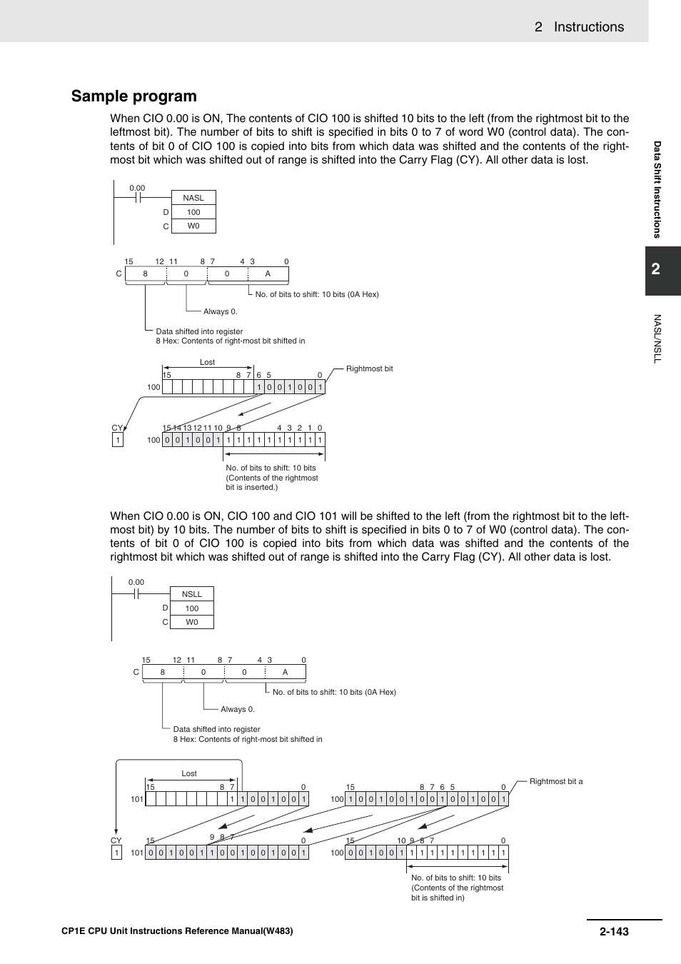 Sample program, 2 instructions | Omron SYSMAC CP CP1E-N@@D@-@ User Manual | Page 179 / 467