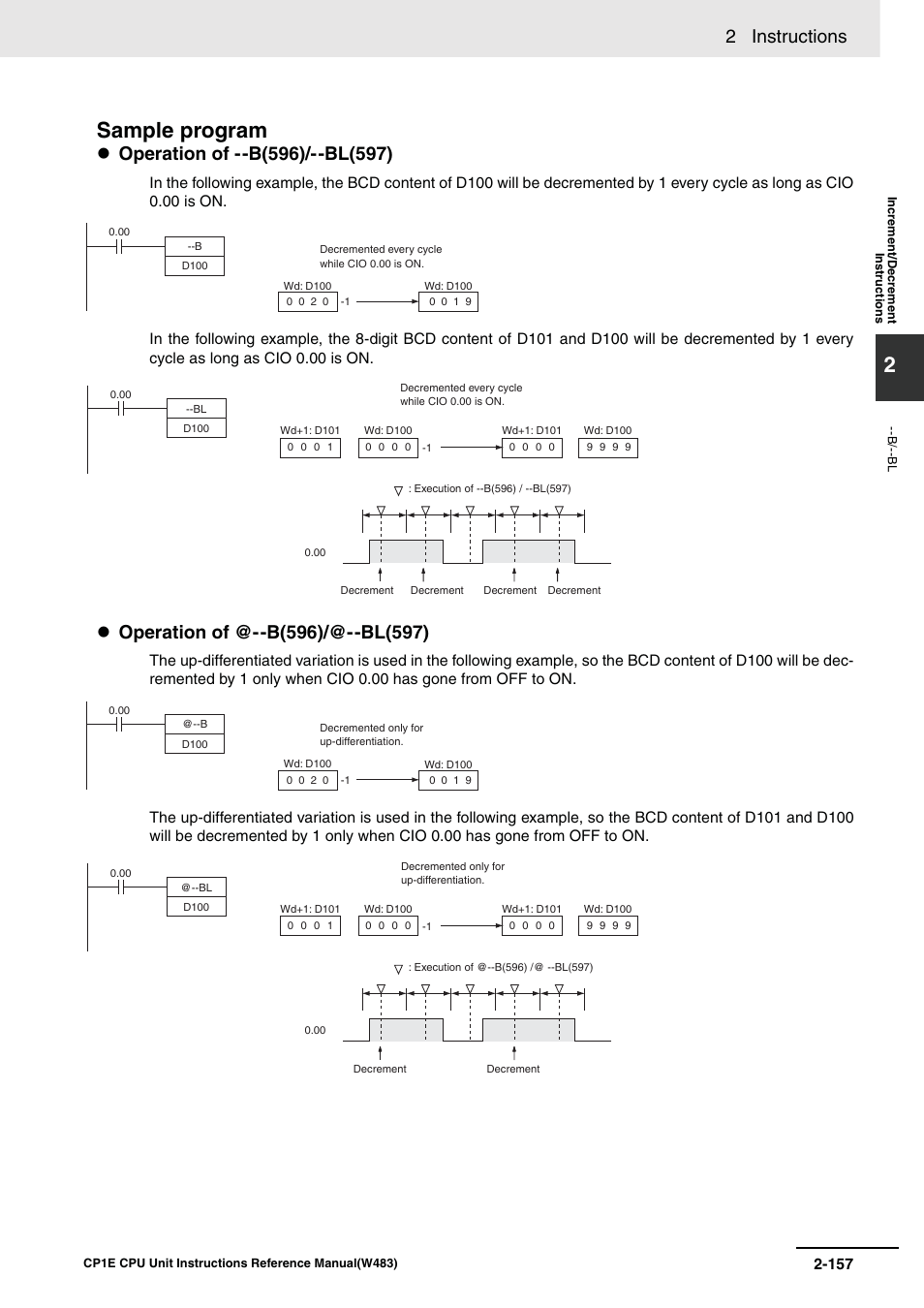 Sample program, 2 instructions | Omron SYSMAC CP CP1E-N@@D@-@ User Manual | Page 193 / 467